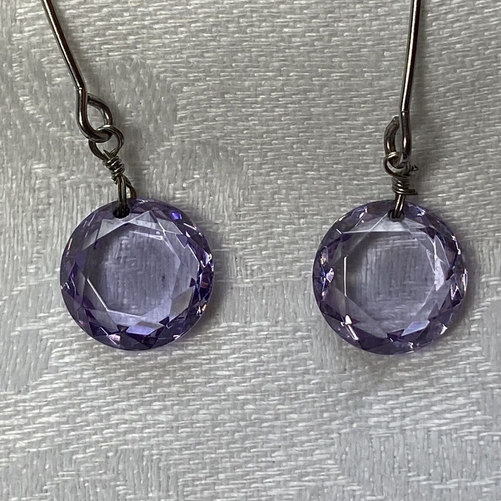 Purple Crystal Earrings Faceted Silver Tone Dangling Drop Comet - Picture 8 of 8